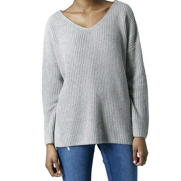 Topshop Sweaters - TOPSHOP double v neck oversized rib knit sweater